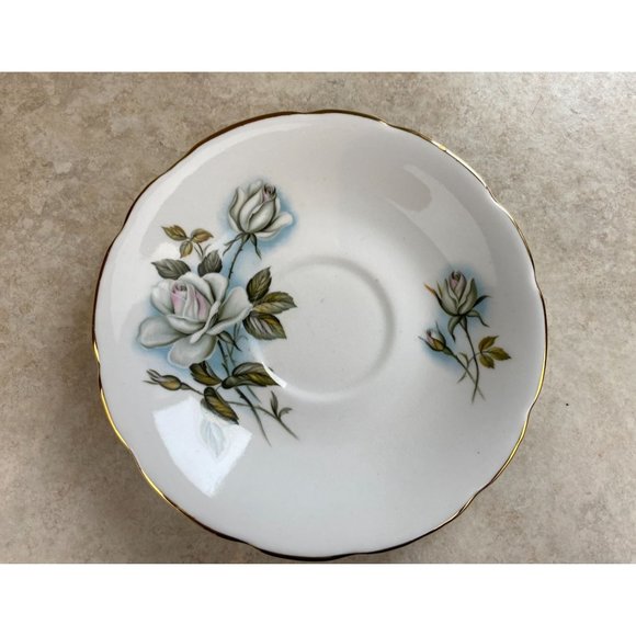 Delphine Bone China England White Stemmed Rose Tea Cup And Saucer Set - Picture 8 of 9